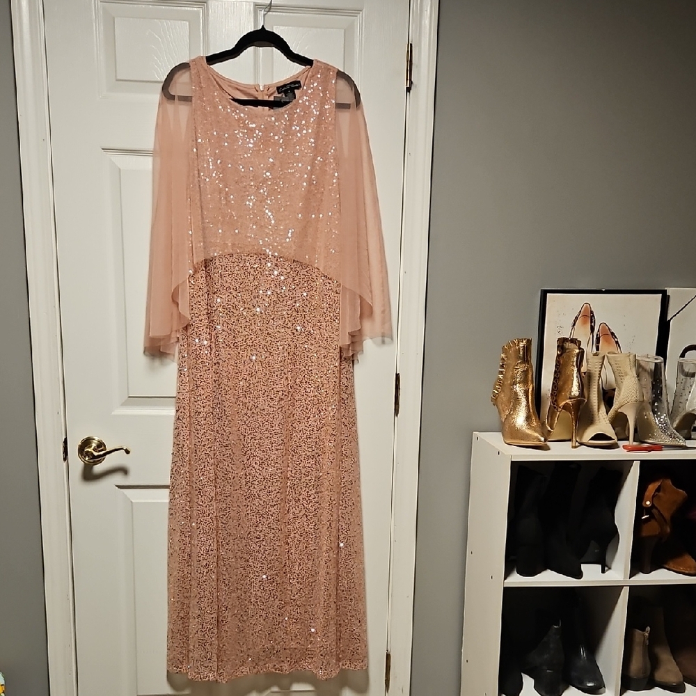 Cardalite Women's Sequin Gown With Overlay Cape